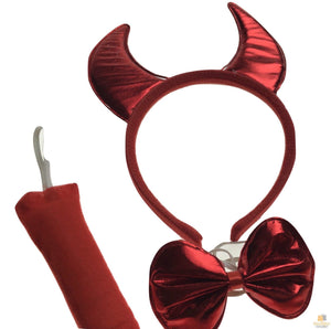 3pcs Set Animal Costume Dress Up Party Bow Tie Tail Ears Book Week - Red Devil