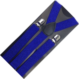 3x Mens Suspenders Braces Adjustable Strong Clip On Elastic Formal Wedding Slim - Blue (Glitter)