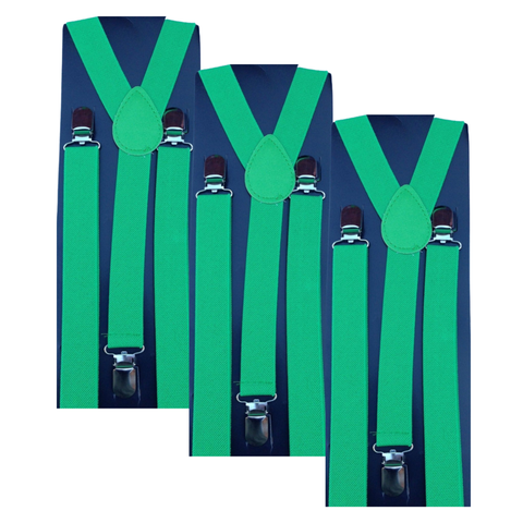 3x Mens Suspenders Braces Adjustable Strong Clip On Elastic Formal Wedding Slim - Green