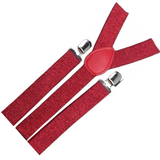 3x Mens Suspenders Braces Adjustable Strong Clip On Elastic Formal Wedding Slim - Red (Glitter)