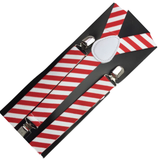 3x Mens Suspenders Braces Adjustable Strong Clip On Elastic Formal Wedding Slim - Red/White Diagonal Stripes