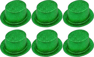 6x Glitter Top Hat Fancy Party Plastic Costume Tall Cap Fun Bulk - Green