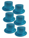 6x GLITTER TOP HAT Fancy Party Plastic Costume Tall Cap Fun Dress Up BULK - Sky Blue