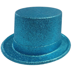 6x GLITTER TOP HAT Fancy Party Plastic Costume Tall Cap Fun Dress Up BULK - Sky Blue