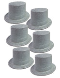 6x GLITTER TOP HAT Fancy Party Plastic Costume Tall Cap Fun Dress Up BULK - Silver - One Size