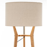 168cm Large Bamboo Wooden Tripod Floor Lamp Light Modern Linen Shade w Shelves