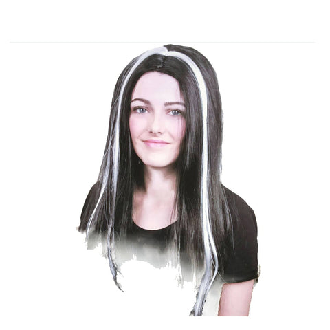 Womens VAMPIRE WIG Long Straight Wig Costume Party Hair Accessory Halloween - Black/White