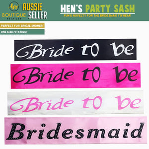 HEN'S NIGHT SASH Party Girls Wedding Bridesmaid Bridal Bride To Be Satin Sashes - Bridesmaid (White)