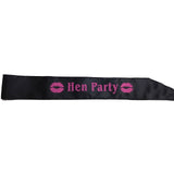 HEN'S NIGHT SASH Party Girls Wedding Bridesmaid Bridal Bride To Be Satin Sashes - Hen Party (Black with Pink Writing)