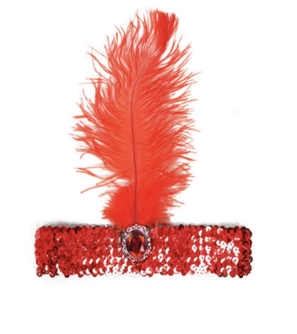 1920s FLAPPER HEADBAND Headpiece Feather Sequin Charleston Costume Gatsby Dance - Red