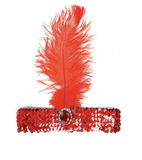 1920s FLAPPER HEADBAND Headpiece Feather Sequin Charleston Costume Gatsby Dance - Red