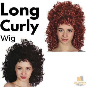 LONG CURLY WIG Hair Costume Cosplay Party Wavy Fancy Dress Ladies Accessory - Black