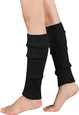 Pair of Womens Leg Warmers Disco Winter Knit Dance Party Crochet Legging Socks Costume - Black