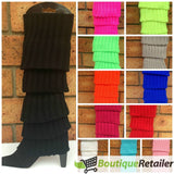 Pair of Womens Leg Warmers Disco Winter Knit Dance Party Crochet Legging Socks Costume - Black (Patterned)