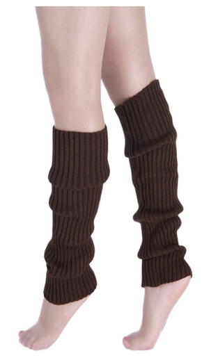 Pair of Womens Leg Warmers Disco Winter Knit Dance Party Crochet Legging Socks Costume - Brown