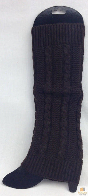 Pair of Womens Leg Warmers Disco Winter Knit Dance Party Crochet Legging Socks Costume - Brown (Patterned)