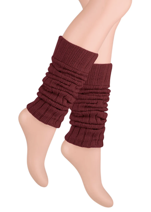 Pair of Womens Leg Warmers Disco Winter Knit Dance Party Crochet Legging Socks Costume - Burgundy