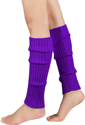 Pair of Womens Leg Warmers Disco Winter Knit Dance Party Crochet Legging Socks Costume - Eggplant