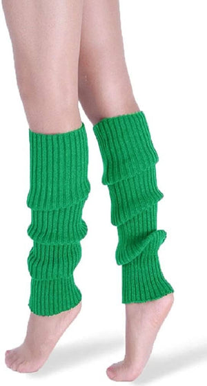 Pair of Womens Leg Warmers Disco Winter Knit Dance Party Crochet Legging Socks Costume - Green