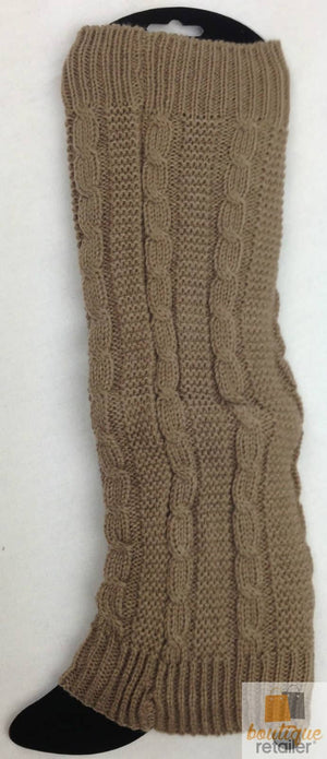Pair of Womens Leg Warmers Disco Winter Knit Dance Party Crochet Legging Socks Costume - Light Brown (Patterned)
