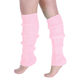 Pair of Womens Leg Warmers Disco Winter Knit Dance Party Crochet Legging Socks Costume - Light Pink