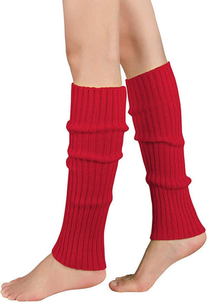 Pair of Womens Leg Warmers Disco Winter Knit Dance Party Crochet Legging Socks Costume - Red