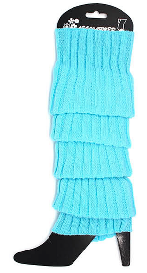Pair of Womens Leg Warmers Disco Winter Knit Dance Party Crochet Legging Socks Costume - Sky Blue