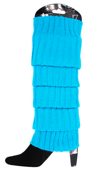 Pair of Womens Leg Warmers Disco Winter Knit Dance Party Crochet Legging Socks Costume - Topaz Blue