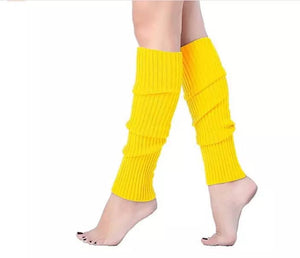 Pair of Womens Leg Warmers Disco Winter Knit Dance Party Crochet Legging Socks Costume - Yellow