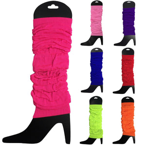 LEG WARMERS Knitted Womens Neon Party Knit Ankle Fluro Dance Costume 80s Pair - Red