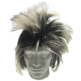 Mens Long SPIKY Wig Rock Punk 80s Fancy Dress Costume Bogan Mullet Spikey - Black/Blonde