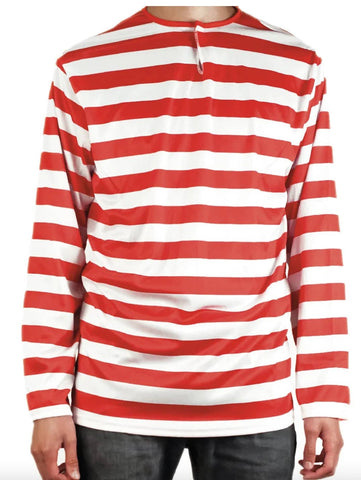 ADULTS Wheres Wally Book Week Red and White Striped Top Shirt Costume Party Dress Up  - Medium