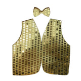 Mens SEQUIN VEST Dance Costume Party Coat Disco Accessory Sparkle Waistcoat - Gold