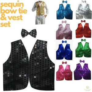 Mens SEQUIN VEST Dance Costume Party Coat Disco Accessory Sparkle Waistcoat - Gold