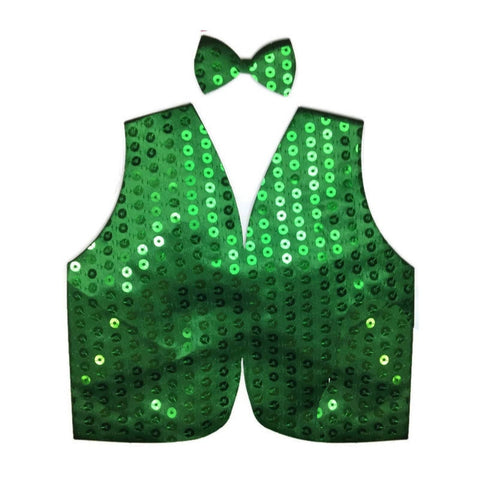 Mens SEQUIN VEST Dance Costume Party Coat Disco Accessory Sparkle Waistcoat - Green