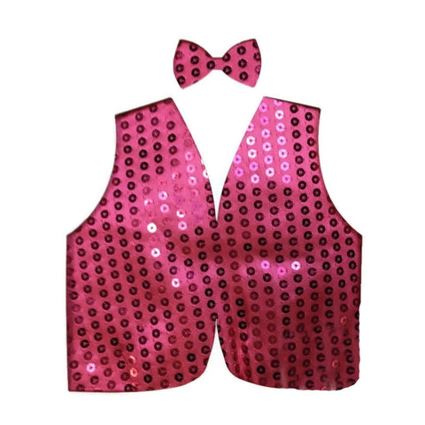 Mens SEQUIN VEST Dance Costume Party Coat Disco Accessory Sparkle Waistcoat - Hot Pink