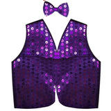 Mens SEQUIN VEST Dance Costume Party Coat Disco Accessory Sparkle Waistcoat - Purple