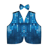 Mens SEQUIN VEST Dance Costume Party Coat Disco Accessory Sparkle Waistcoat - Sky Blue