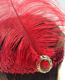 WIDE FLAPPER HEADBAND Feather Sequin Costume Gatsby Charleston Headpiece 1920s - Red