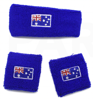 WRISTBAND & HEADBAND SET Tennis Terry Towelling Cotton Sweat Band Team Gym  - Australia Flag