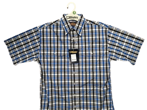 BISLEY SHORT SLEEVE SHIRT Everyday Casual Business Work Cotton Blend Check - BS2572_CBLK (BLK) - S