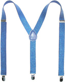 GLITTER SPARKLE SUSPENDERS Braces Clipon Elastic Y-Back Slim Adjustable  - Sky Blue (Glitter)