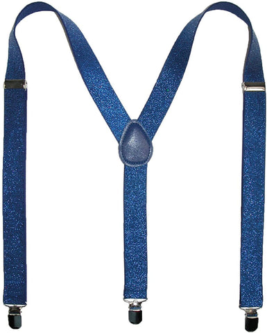 GLITTER SPARKLE SUSPENDERS Braces Clipon Elastic Y-Back Slim Adjustable  - Blue (Glitter)