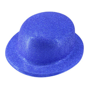 GLITTER BOWLER HAT Fancy Party Plastic Costume Cap Fun Dress Up Sparkle - Blue
