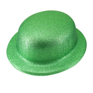 GLITTER BOWLER HAT Fancy Party Plastic Costume Cap Fun Dress Up Sparkle - Green