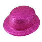 GLITTER BOWLER HAT Fancy Party Plastic Costume Cap Fun Dress Up Sparkle - Hot Pink