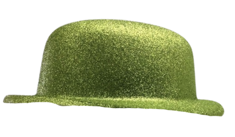 GLITTER BOWLER HAT Fancy Party Plastic Costume Cap Fun Dress Up Sparkle - Lime Green