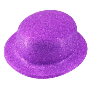 GLITTER BOWLER HAT Fancy Party Plastic Costume Cap Fun Dress Up Sparkle - Purple