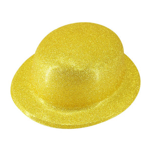 GLITTER BOWLER HAT Fancy Party Plastic Costume Cap Fun Dress Up Sparkle - Yellow/Gold