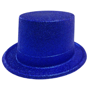 GLITTER TOP HAT Fancy Party Plastic Costume Tall Cap Fun Dress Up Sparkle - Blue